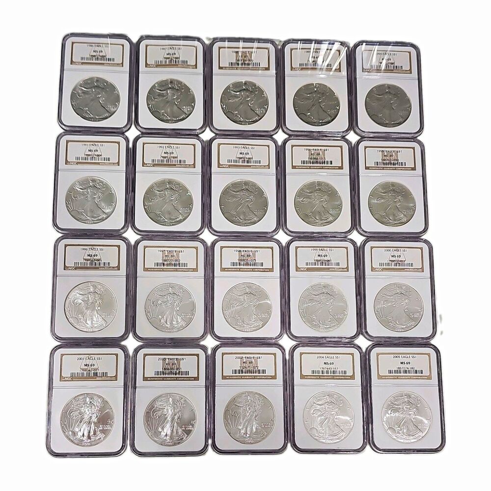 1986-2005 Silver American Eagle 20-Coin Run NGC MS69 US Mint Bullion Collection